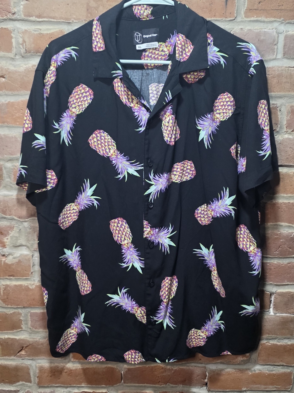 Original Use Black Pineapple Print Short-Sleeve Shirt
